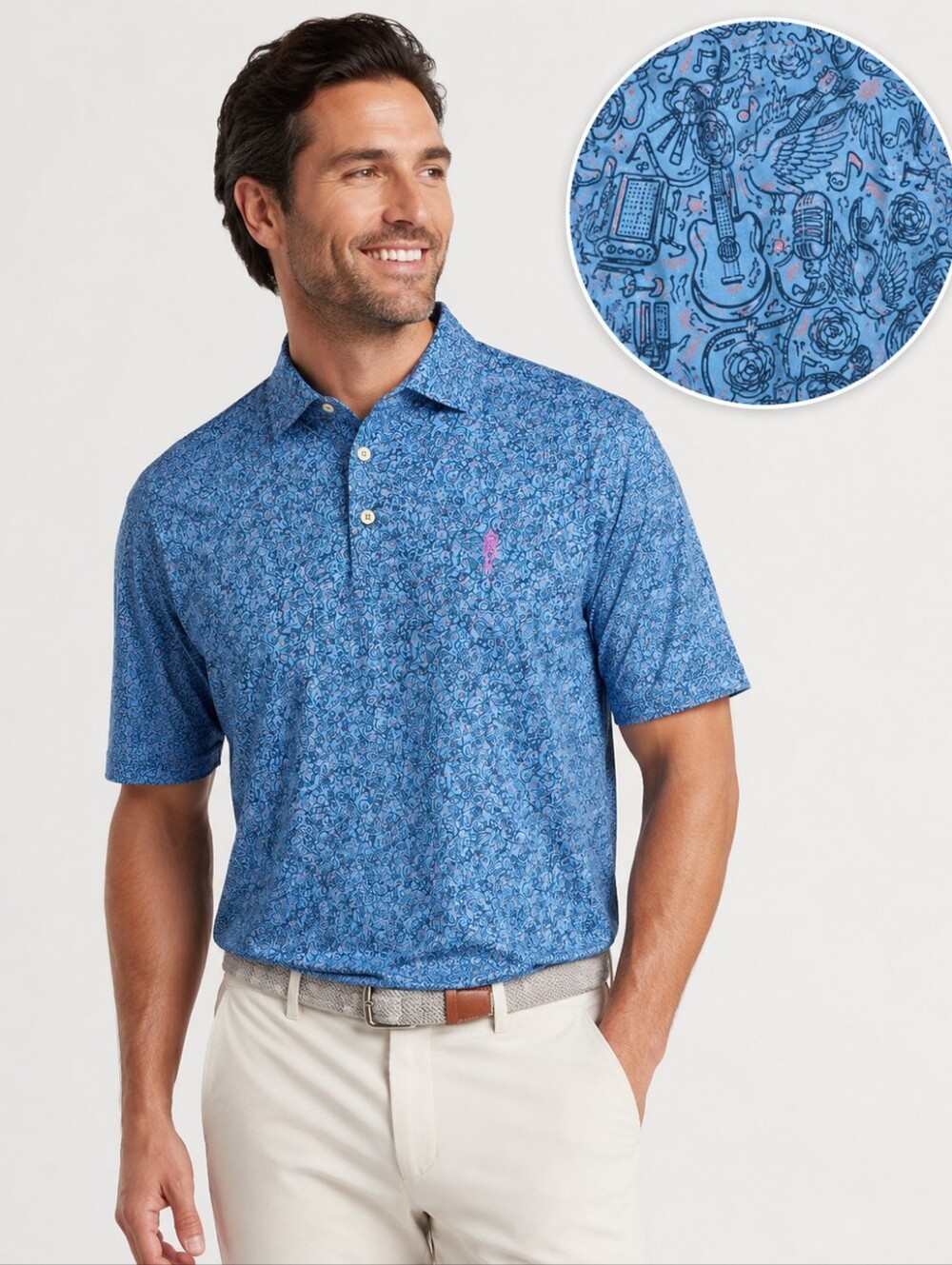 Peter Millar Summer Comfort Guitar Music Print Performance Golf Polo XL
